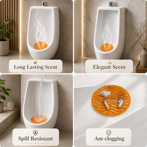 LIVIE8 Urinal Screen Deodorizer 24 Pack with Disposable Gloves, 8 Ocean Wave, 8 Citrus & 8 Lemon Burst Fragrance, Anti Splash Urinal Mats for Men Washroom