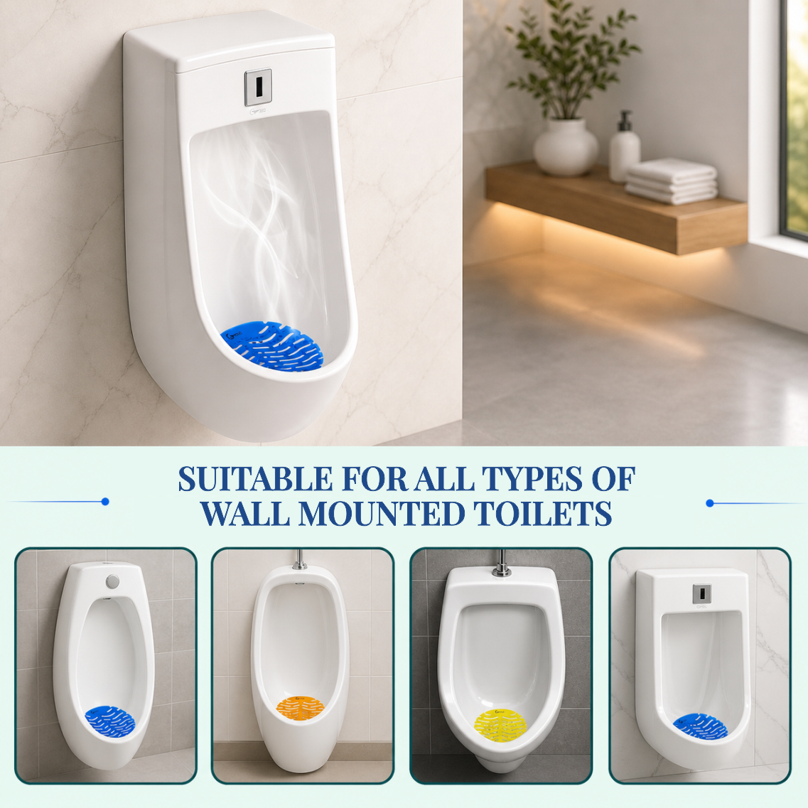 LIVIE8 Urinal Screen Deodorizer 24 Pack with Disposable Gloves, 8 Ocean Wave, 8 Citrus & 8 Lemon Burst Fragrance, Anti Splash Urinal Mats for Men Washroom