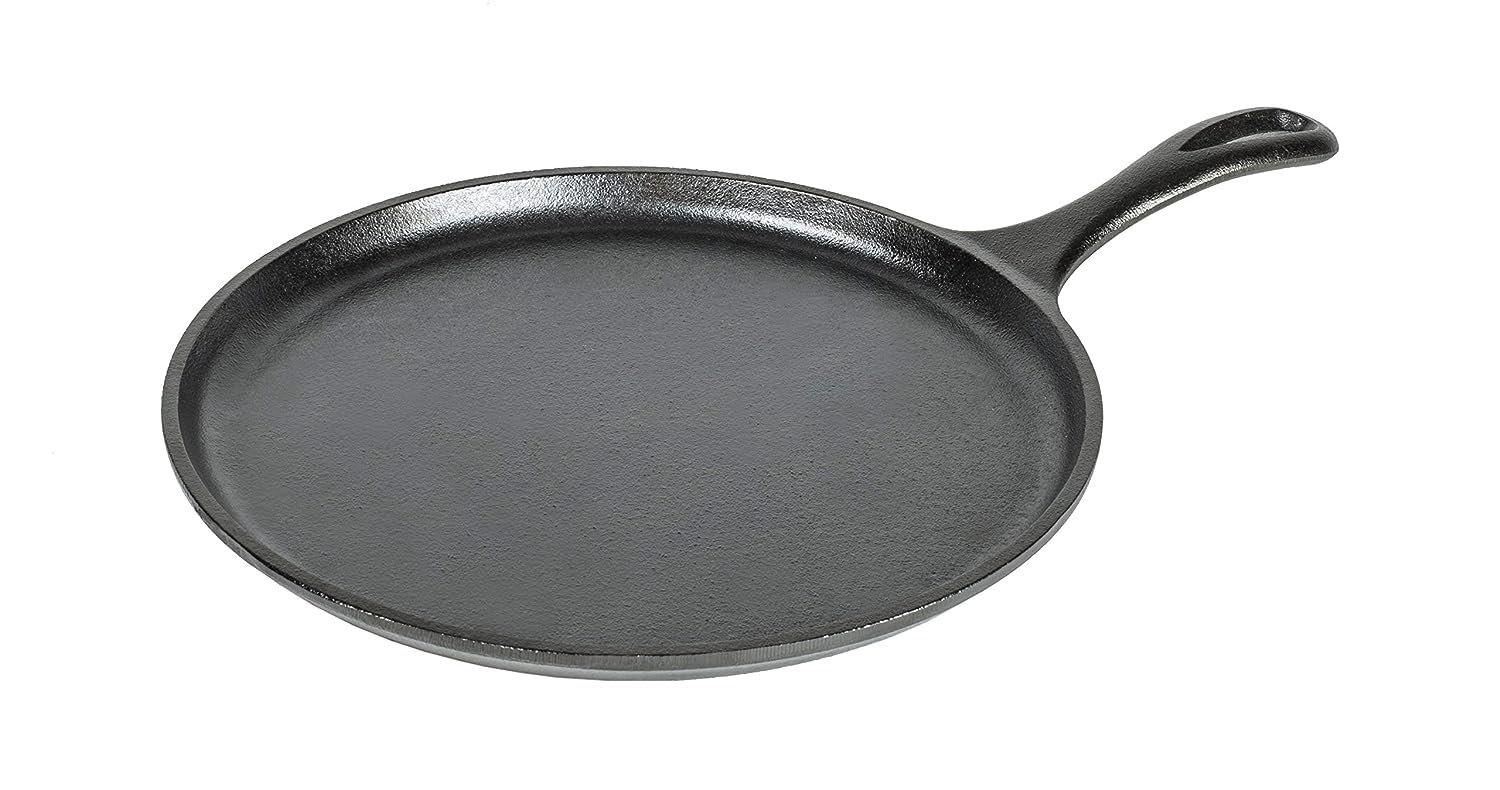 Lodge L9OG3 Cast Iron Round Griddle, Pre-Seasoned, 10.5-inch - Made in USA, Compatible with Stovetop, Oven, Grill & Campfire