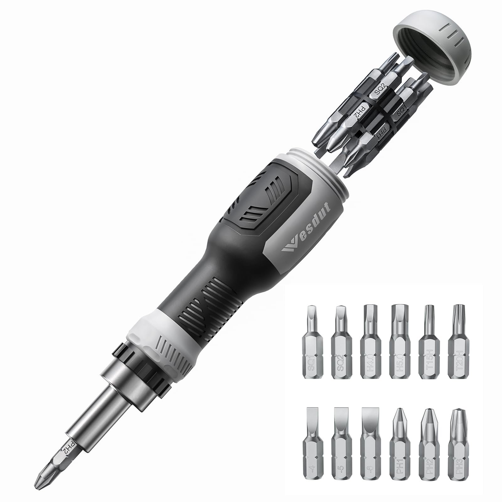 Wesdut 13-in-1 Ratchet Screwdriver Set Tool All in One, [Built to Last] Multi Screw Driver Set Kit, Flat Head, Philips, Torx, Hex, Square, Repair Kit, Man Gift Nut Driver