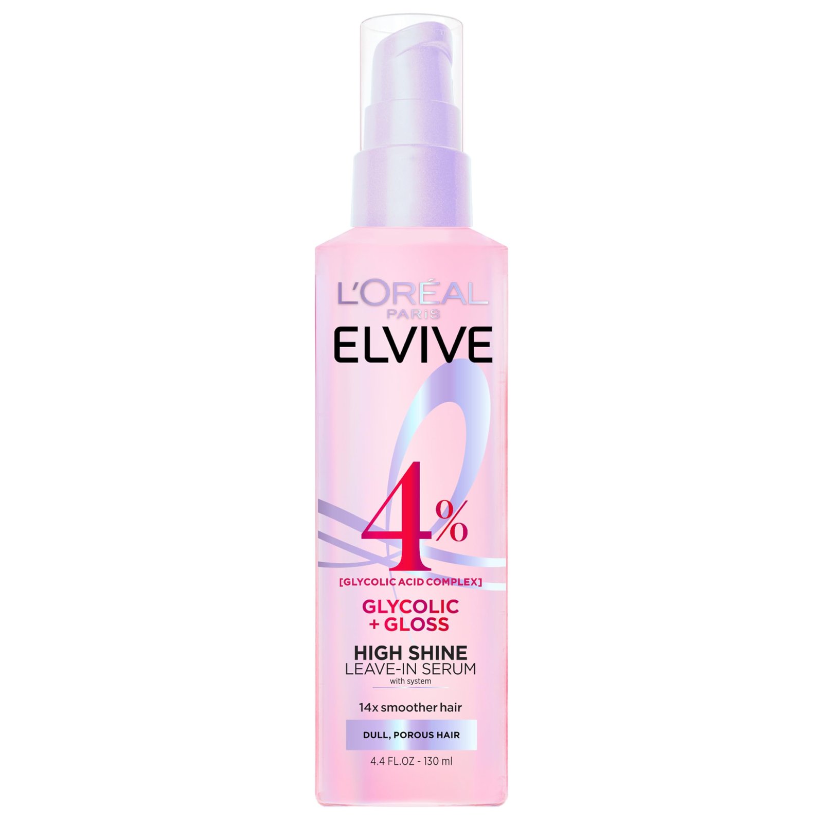 L'Oreal Paris Elvive Glycolic + Gloss High Shine Leave-In Hair Serum, Smooths Dull, Porous Hair Into High-Shine, Glossy Hair, 4.4 Fl Oz