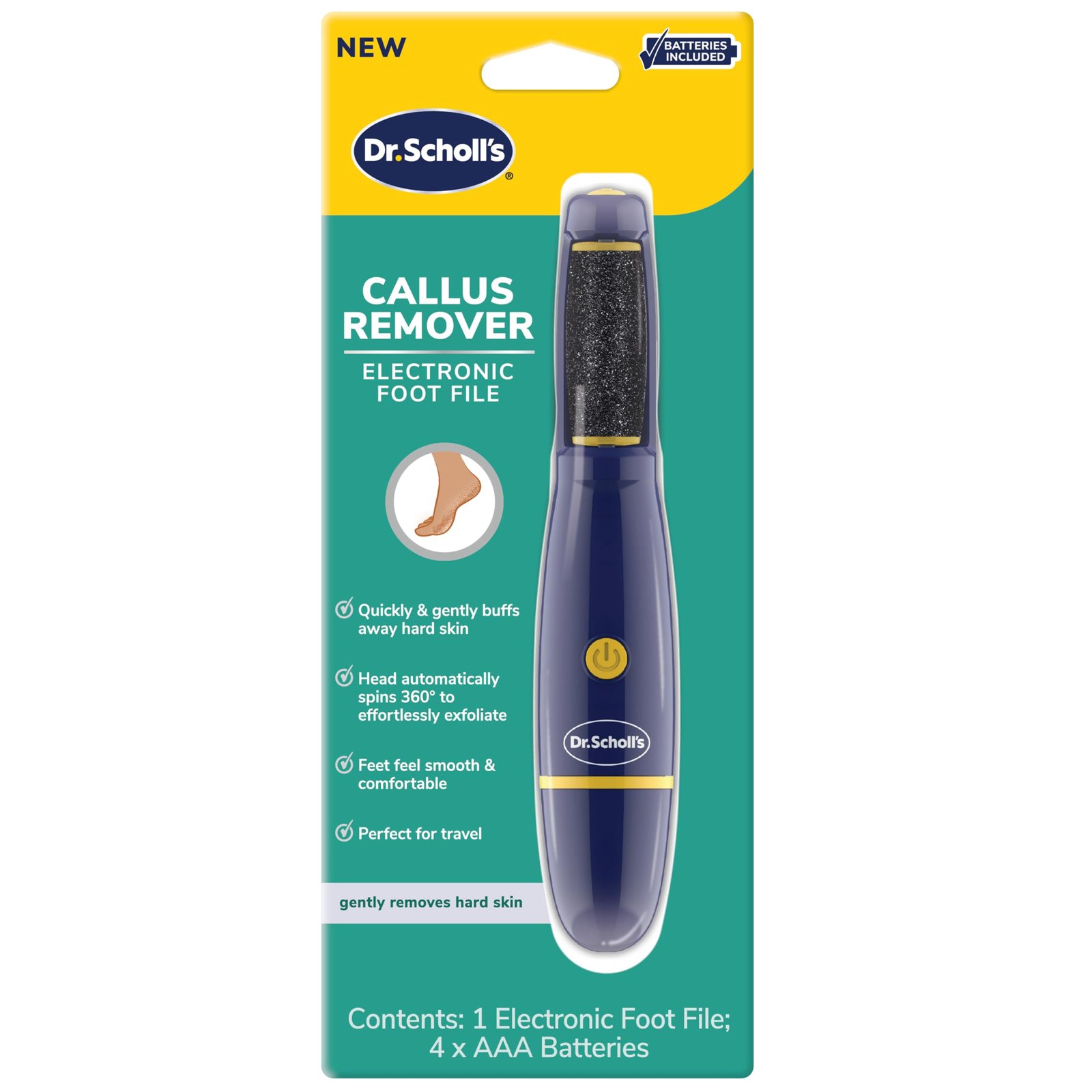 710TyLeY9RL.jpg Dr. Scholl's Callus Remover Electronic Foot File, Electric Hard Skin Removal for Feet, Effortless Soft Smooth Skin in Minutes, Perfect for Travel, for Women & Men, AAA Batteries Included - Image 1