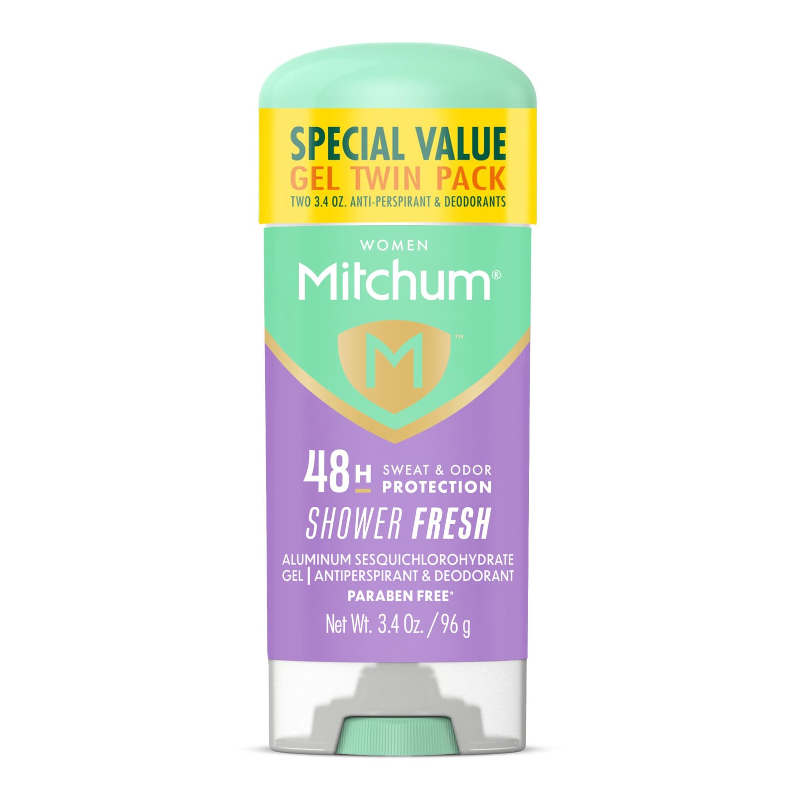 Mitchum Women’s Antiperspirant Deodorant Gel Stick, Shower Fresh Scent, 48HR Sweat & Odor Protection, Triple Odor Defense, Alcohol-Free, 3.4 oz (Pack of 2)