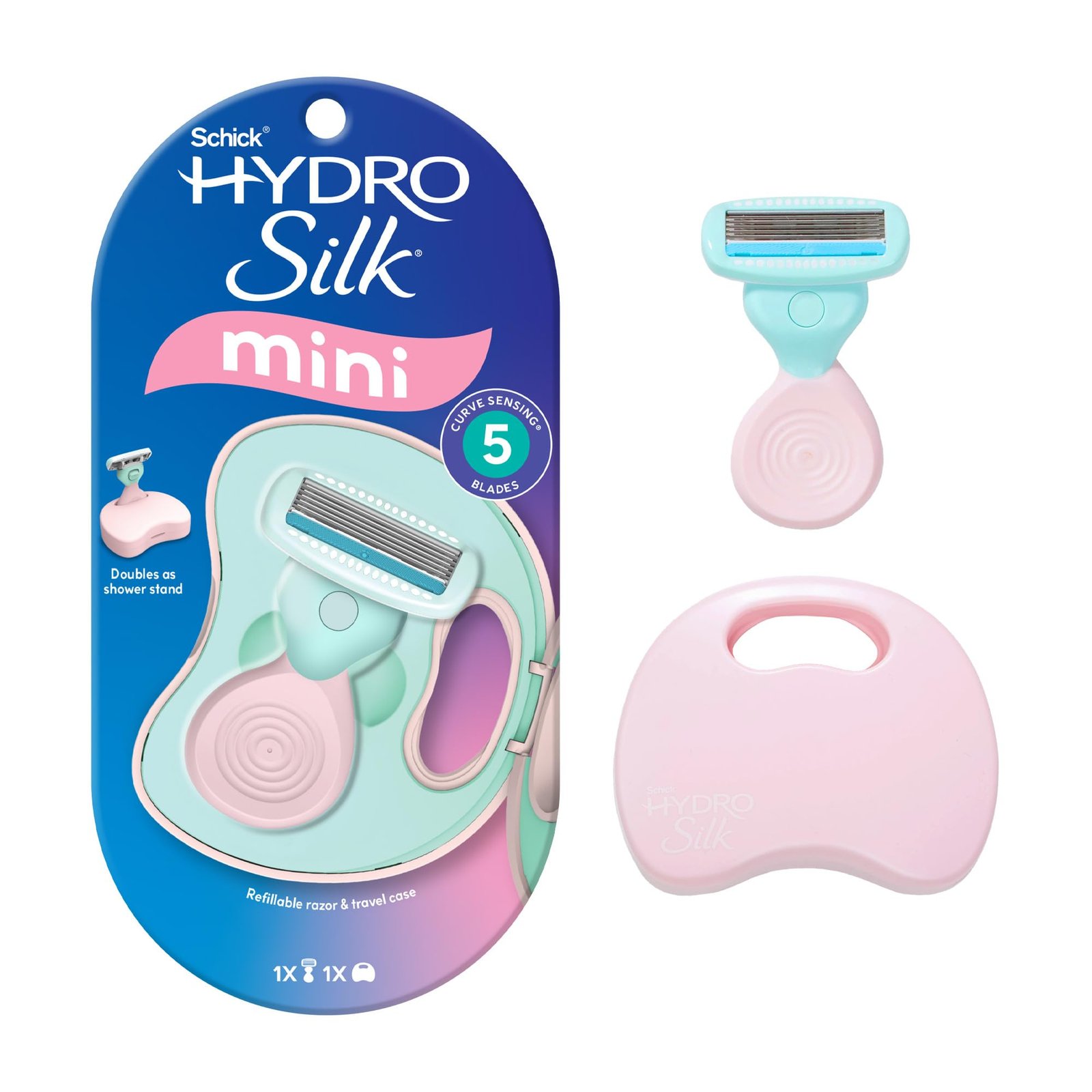 Schick Hydro Silk Mini Razor for Women | Womens Razors for Shaving, Travel Size Toiletries, 5-Blade Travel Razor, Includes 1 Mini Handle, 1 Refill & 1 Case