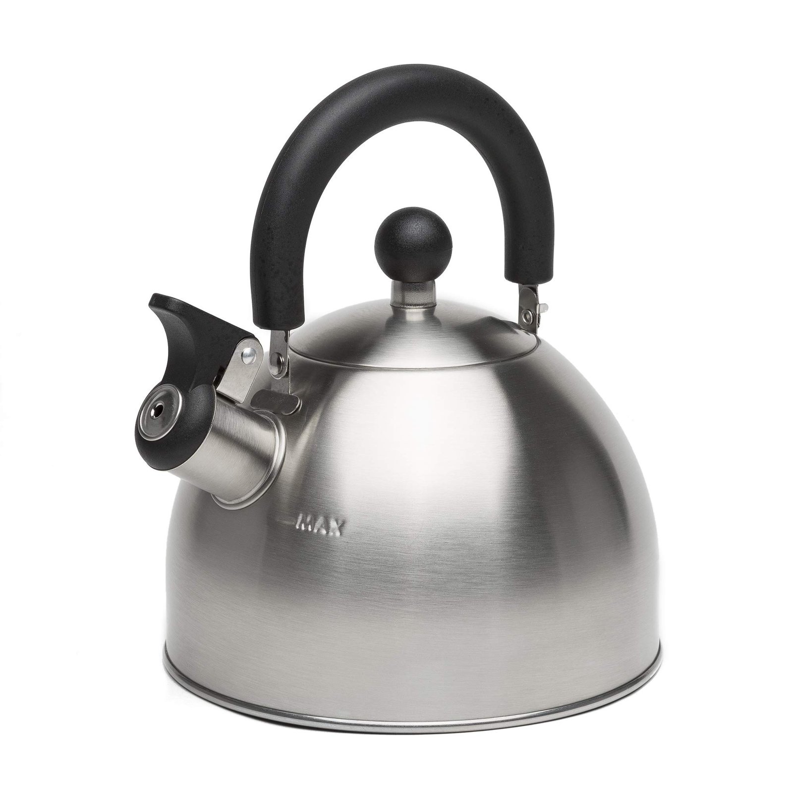 71lFr2rBXuL.jpg Primula Stewart Whistling Stovetop Tea Kettle Food Grade Stainless Steel, Hot Water Fast to Boil, Cool Touch Folding, 1.5-Quart, Brushed with Black Handle - Image 1