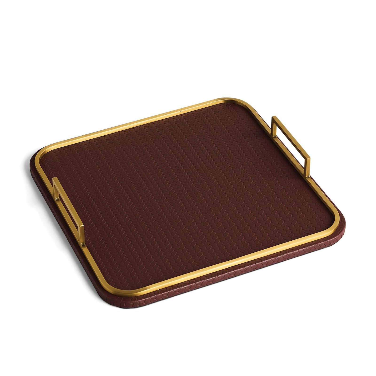 Preston Lane Mayfair Decorative Tray – Vegan Leather with Woven Texture, Brushed Brass Handles – Serving, Dresser & Coffee Table Tray, Espresso