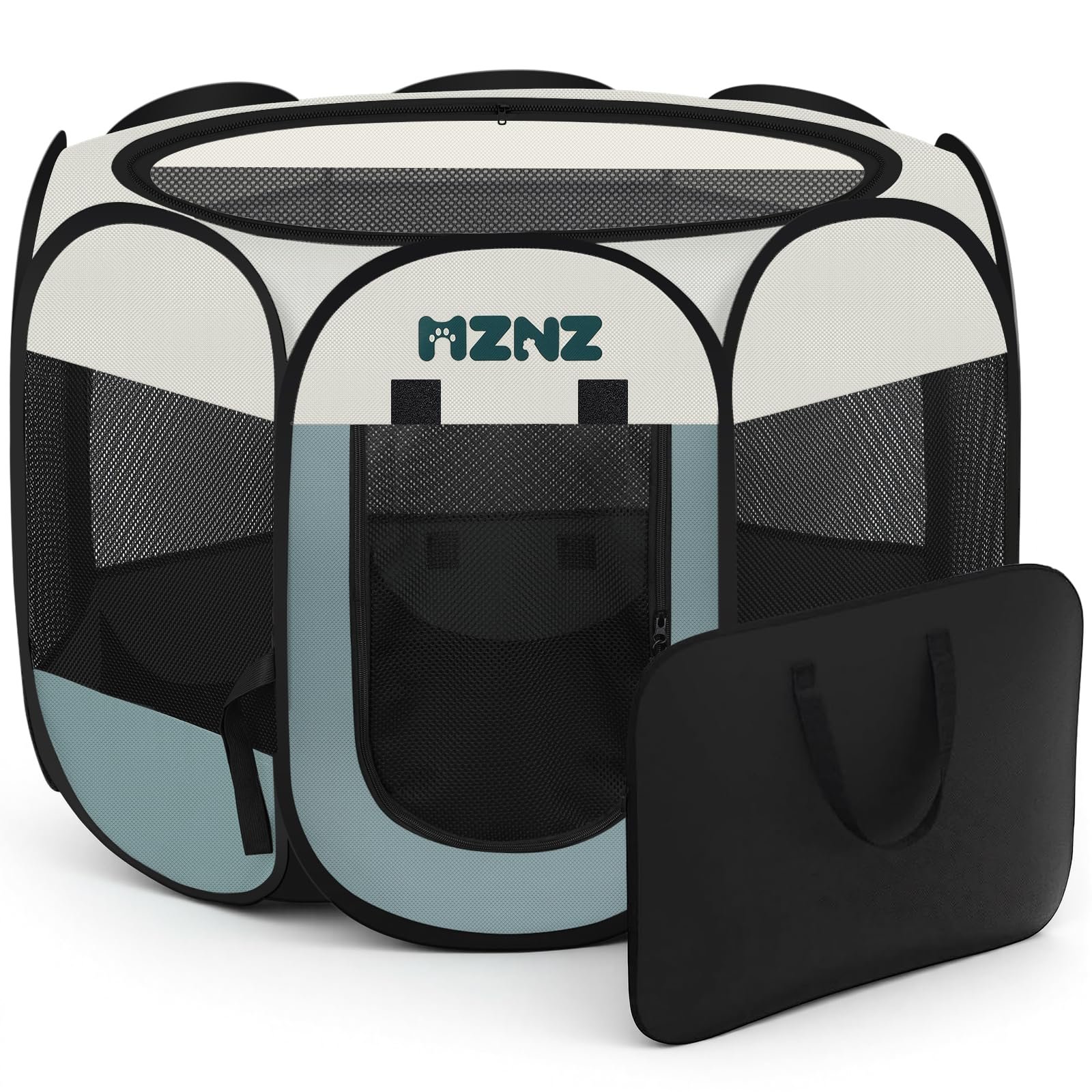 MZNZ Dog Cat Playpen, Portable Puppy Pet Crate Indoor for Small Dogs Cats Rabbits, Foldable Dog Cage Enclosure for Outdoor, Pop Up Dogs Tent Kennel with Carrying Case, Grey