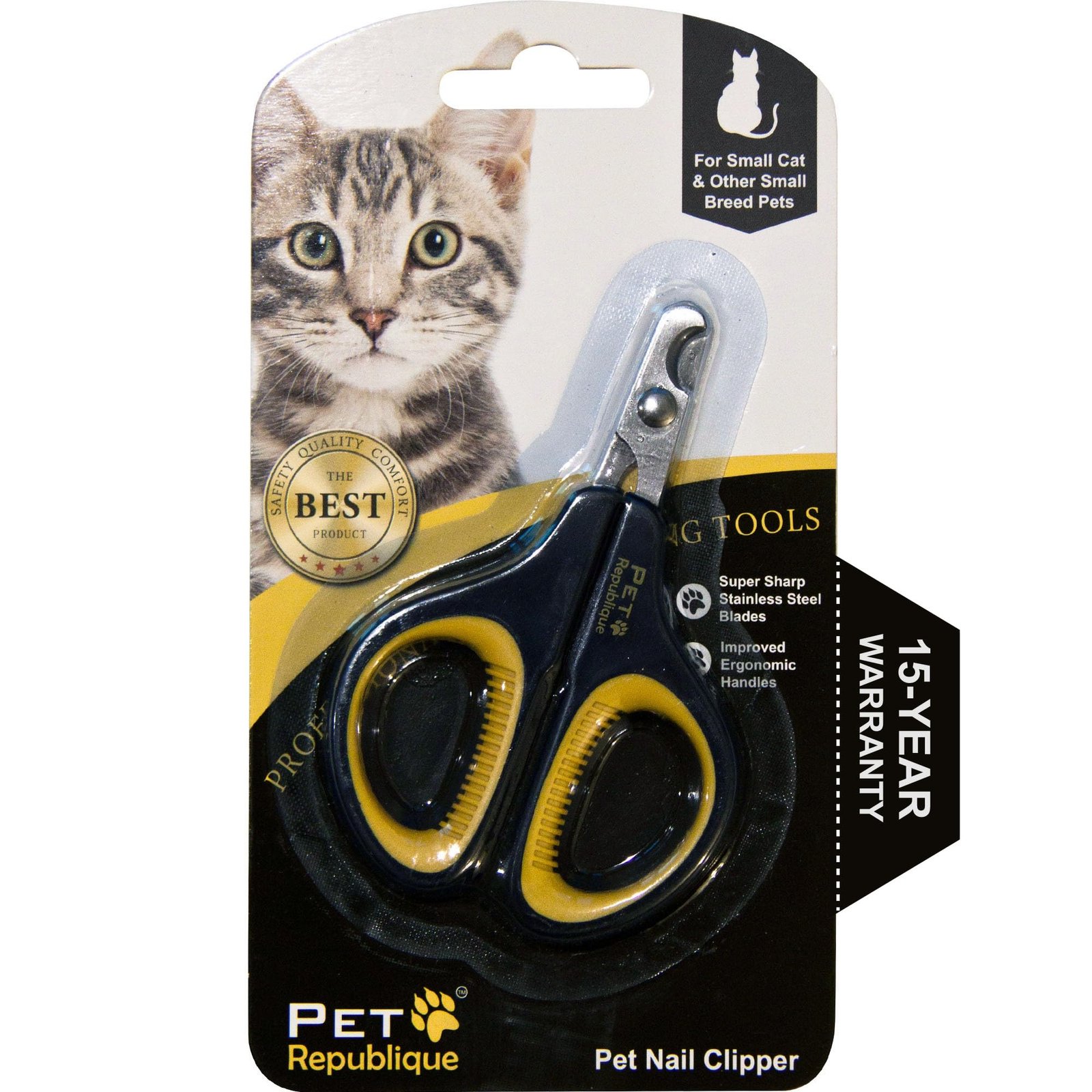Cat Nail Clippers by Pet Republique – Professional Stainless-Steel Nail Clipper for Cats, Kittens, Hamster, Rabbits, Birds, & Small Breed Animals Claw Trimmer (Black+Yellow)